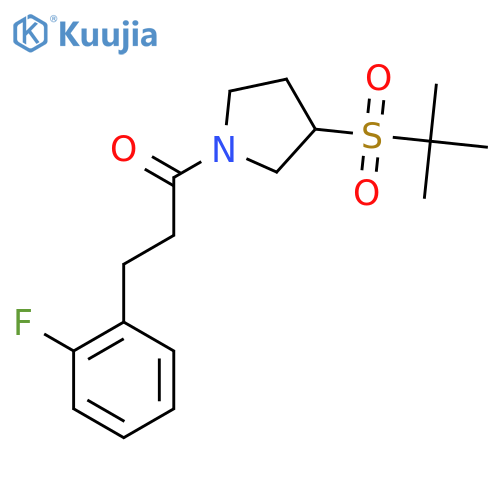 3-(2-fluorophenyl)-1-3-(2-methylpropane-2-sulfonyl)pyrrolidin-1-ylpropan-1-one structure