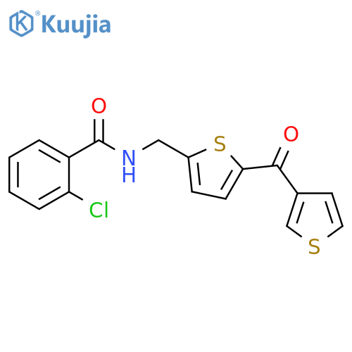 2-chloro-N-{[5-(thiophene-3-carbonyl)thiophen-2-yl]methyl}benzamide structure