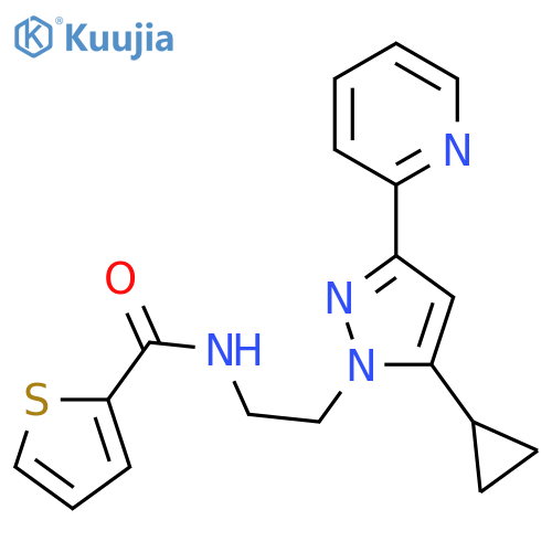 N-{2-[5-cyclopropyl-3-(pyridin-2-yl)-1H-pyrazol-1-yl]ethyl}thiophene-2-carboxamide structure