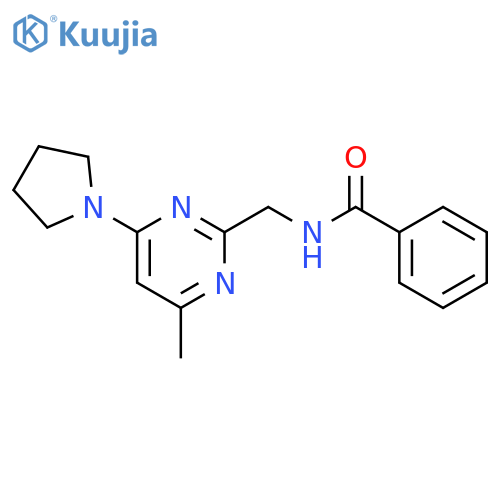 N-{4-methyl-6-(pyrrolidin-1-yl)pyrimidin-2-ylmethyl}benzamide structure