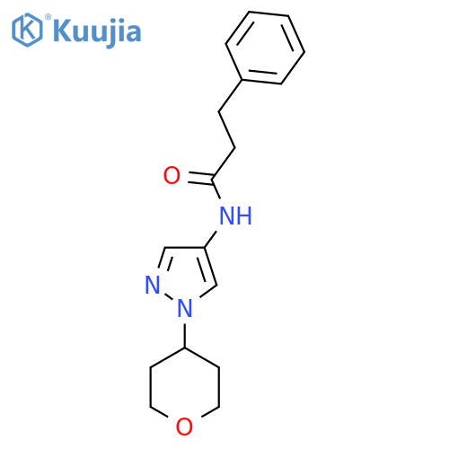 3-phenyl-N-(1-(tetrahydro-2H-pyran-4-yl)-1H-pyrazol-4-yl)propanamide structure