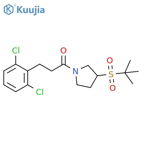 3-(2,6-dichlorophenyl)-1-[3-(2-methylpropane-2-sulfonyl)pyrrolidin-1-yl]propan-1-one structure