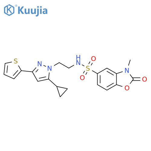 N-{2-[5-cyclopropyl-3-(thiophen-2-yl)-1H-pyrazol-1-yl]ethyl}-3-methyl-2-oxo-2,3-dihydro-1,3-benzoxazole-5-sulfonamide structure