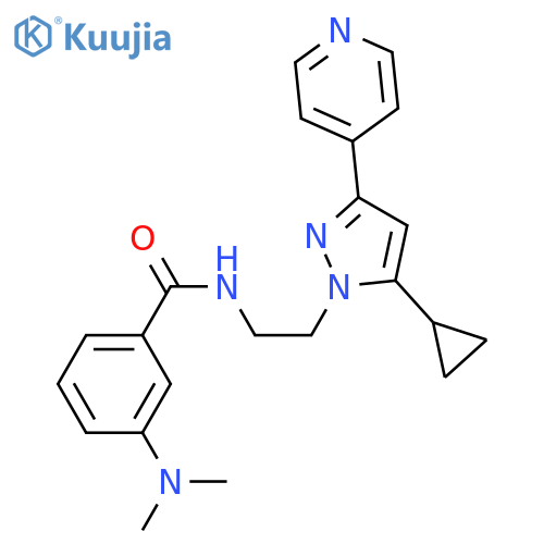 N-{2-[5-cyclopropyl-3-(pyridin-4-yl)-1H-pyrazol-1-yl]ethyl}-3-(dimethylamino)benzamide structure