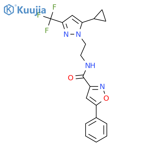 N-{2-5-cyclopropyl-3-(trifluoromethyl)-1H-pyrazol-1-ylethyl}-5-phenyl-1,2-oxazole-3-carboxamide structure