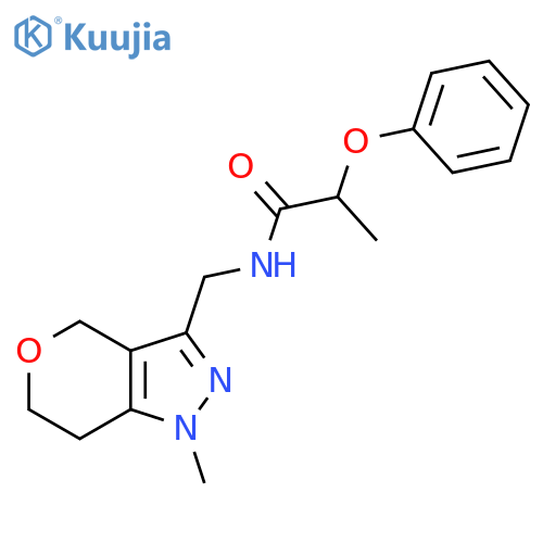 N-({1-methyl-1H,4H,6H,7H-pyrano4,3-cpyrazol-3-yl}methyl)-2-phenoxypropanamide structure
