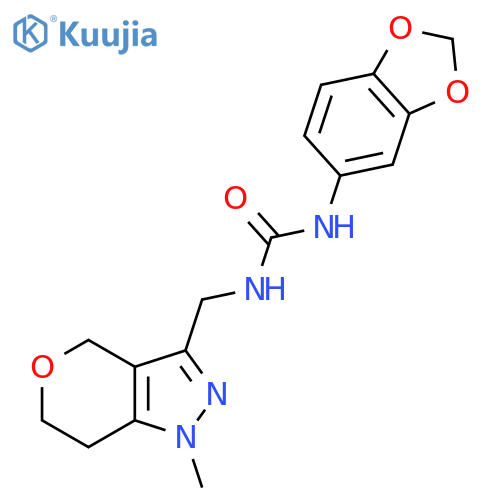 1-(2H-1,3-benzodioxol-5-yl)-3-({1-methyl-1H,4H,6H,7H-pyrano4,3-cpyrazol-3-yl}methyl)urea structure