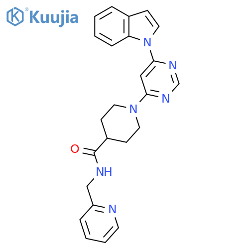1-(6-(1H-indol-1-yl)pyrimidin-4-yl)-N-(pyridin-2-ylmethyl)piperidine-4-carboxamide structure