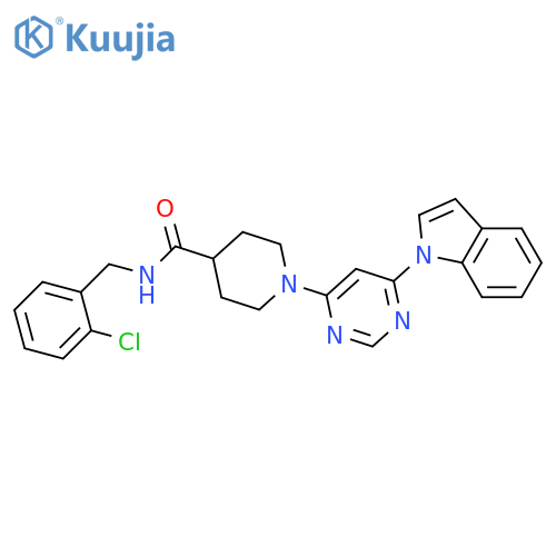N-[(2-chlorophenyl)methyl]-1-(6-indol-1-ylpyrimidin-4-yl)piperidine-4-carboxamide structure