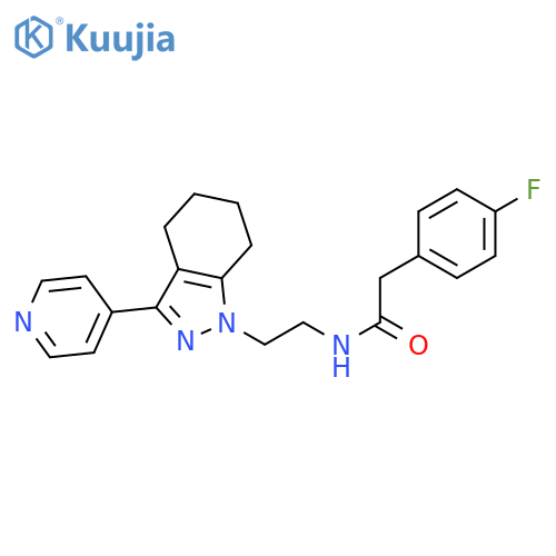 2-(4-fluorophenyl)-N-{2-[3-(pyridin-4-yl)-4,5,6,7-tetrahydro-1H-indazol-1-yl]ethyl}acetamide structure