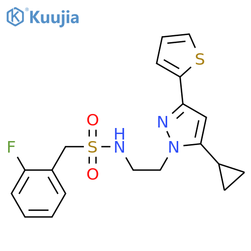 N-{2-[5-cyclopropyl-3-(thiophen-2-yl)-1H-pyrazol-1-yl]ethyl}-1-(2-fluorophenyl)methanesulfonamide structure