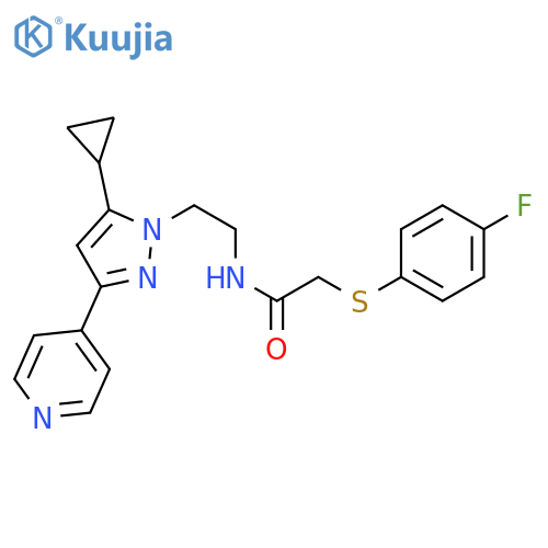 N-{2-[5-cyclopropyl-3-(pyridin-4-yl)-1H-pyrazol-1-yl]ethyl}-2-[(4-fluorophenyl)sulfanyl]acetamide structure