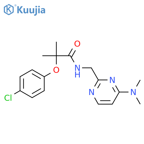 2-(4-chlorophenoxy)-N-{[4-(dimethylamino)pyrimidin-2-yl]methyl}-2-methylpropanamide structure