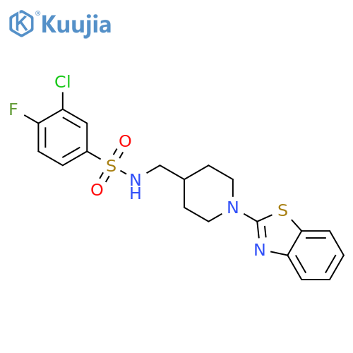 N-{[1-(1,3-benzothiazol-2-yl)piperidin-4-yl]methyl}-3-chloro-4-fluorobenzene-1-sulfonamide structure