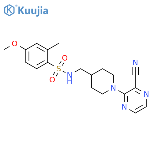 N-{[1-(3-cyanopyrazin-2-yl)piperidin-4-yl]methyl}-4-methoxy-2-methylbenzene-1-sulfonamide structure