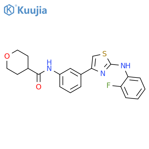 N-[3-[2-[(2-Fluorophenyl)amino]-4-thiazolyl]phenyl]tetrahydro-2H-pyran-4-carboxamide structure