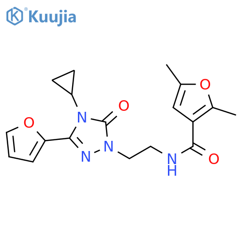 N-{2-[4-cyclopropyl-3-(furan-2-yl)-5-oxo-4,5-dihydro-1H-1,2,4-triazol-1-yl]ethyl}-2,5-dimethylfuran-3-carboxamide structure
