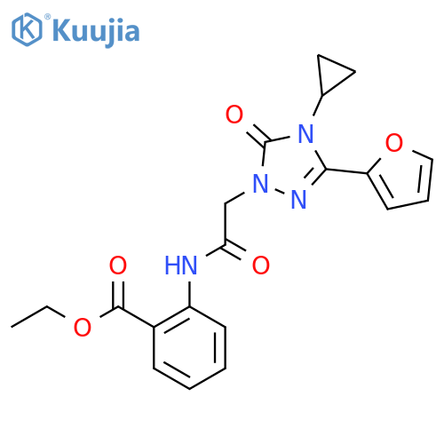 ethyl 2-{2-4-cyclopropyl-3-(furan-2-yl)-5-oxo-4,5-dihydro-1H-1,2,4-triazol-1-ylacetamido}benzoate structure