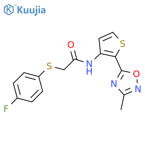 2-[(4-fluorophenyl)sulfanyl]-N-[2-(3-methyl-1,2,4-oxadiazol-5-yl)thiophen-3-yl]acetamide structure