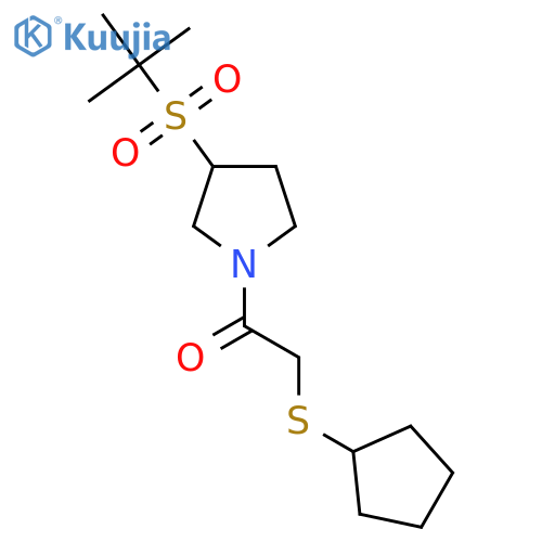 2-(cyclopentylsulfanyl)-1-3-(2-methylpropane-2-sulfonyl)pyrrolidin-1-ylethan-1-one structure
