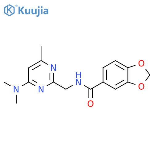 N-{[4-(dimethylamino)-6-methylpyrimidin-2-yl]methyl}-2H-1,3-benzodioxole-5-carboxamide structure