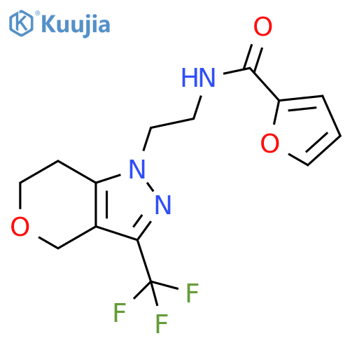 N-{2-[3-(trifluoromethyl)-1H,4H,6H,7H-pyrano[4,3-c]pyrazol-1-yl]ethyl}furan-2-carboxamide structure