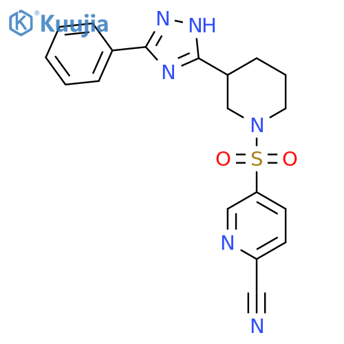 5-{[3-(5-phenyl-1H-1,2,4-triazol-3-yl)piperidin-1-yl]sulfonyl}pyridine-2-carbonitrile structure