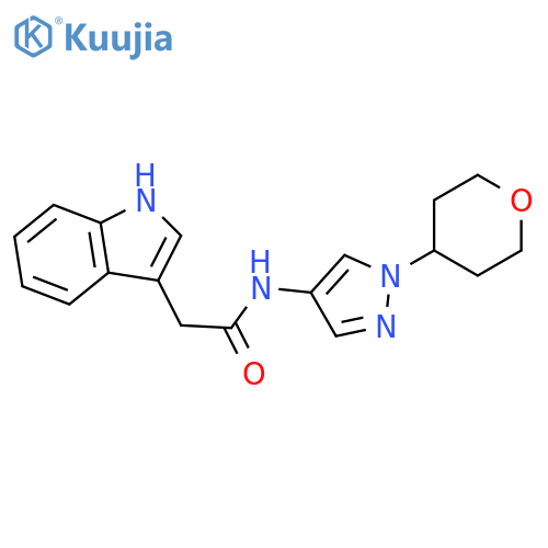 2-(1H-indol-3-yl)-N-[1-(oxan-4-yl)pyrazol-4-yl]acetamide structure