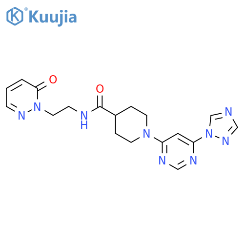 N-[2-(6-oxopyridazin-1-yl)ethyl]-1-[6-(1,2,4-triazol-1-yl)pyrimidin-4-yl]piperidine-4-carboxamide structure