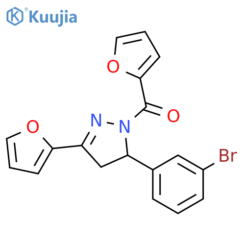 5-(3-bromophenyl)-1-(furan-2-carbonyl)-3-(furan-2-yl)-4,5-dihydro-1H-pyrazole structure
