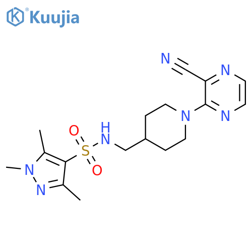 N-{[1-(3-cyanopyrazin-2-yl)piperidin-4-yl]methyl}-1,3,5-trimethyl-1H-pyrazole-4-sulfonamide structure