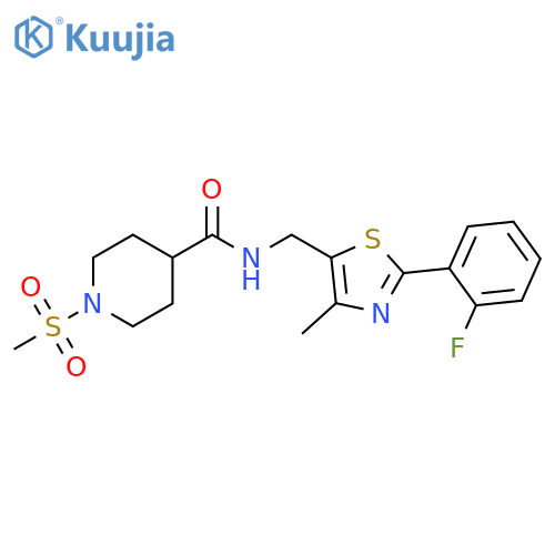 N-{[2-(2-fluorophenyl)-4-methyl-1,3-thiazol-5-yl]methyl}-1-methanesulfonylpiperidine-4-carboxamide structure