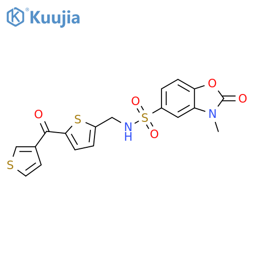 3-methyl-2-oxo-N-{[5-(thiophene-3-carbonyl)thiophen-2-yl]methyl}-2,3-dihydro-1,3-benzoxazole-5-sulfonamide structure