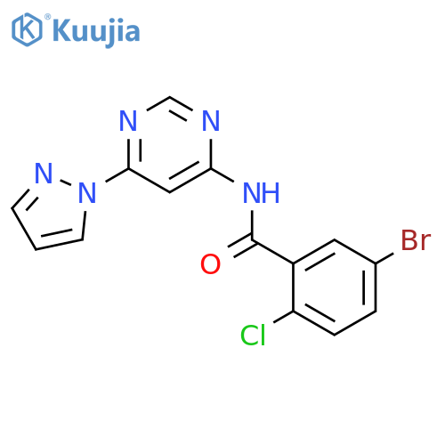 5-bromo-2-chloro-N-[6-(1H-pyrazol-1-yl)pyrimidin-4-yl]benzamide structure
