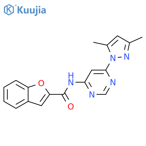 N-[6-(3,5-dimethyl-1H-pyrazol-1-yl)pyrimidin-4-yl]-1-benzofuran-2-carboxamide structure