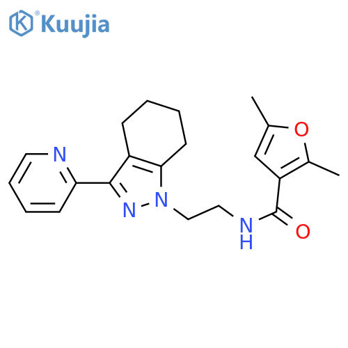 2,5-dimethyl-N-{2-[3-(pyridin-2-yl)-4,5,6,7-tetrahydro-1H-indazol-1-yl]ethyl}furan-3-carboxamide structure