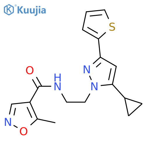 N-{2-[5-cyclopropyl-3-(thiophen-2-yl)-1H-pyrazol-1-yl]ethyl}-5-methyl-1,2-oxazole-4-carboxamide structure