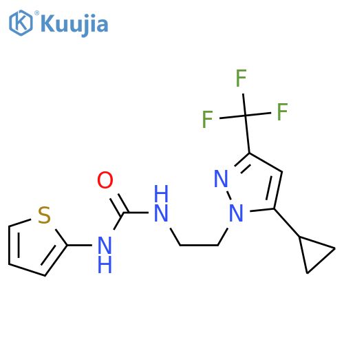 3-{2-[5-cyclopropyl-3-(trifluoromethyl)-1H-pyrazol-1-yl]ethyl}-1-(thiophen-2-yl)urea structure