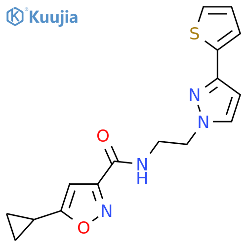 5-cyclopropyl-N-{2-3-(thiophen-2-yl)-1H-pyrazol-1-ylethyl}-1,2-oxazole-3-carboxamide structure