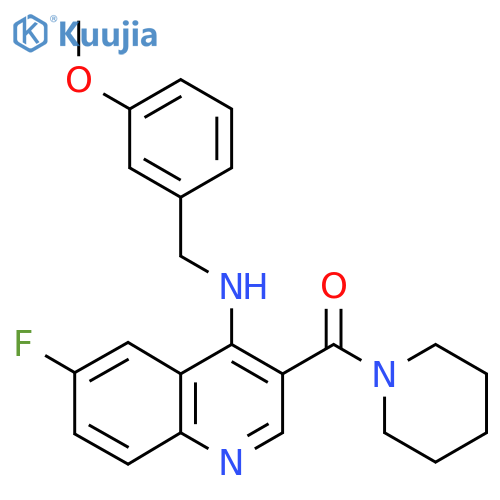 6-fluoro-N-[(3-methoxyphenyl)methyl]-3-(piperidine-1-carbonyl)quinolin-4-amine structure