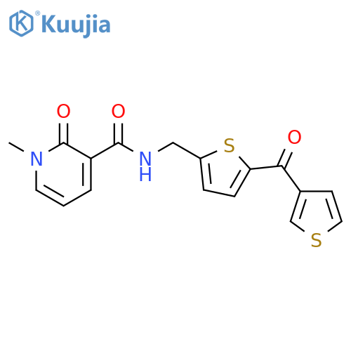 1-methyl-2-oxo-N-{[5-(thiophene-3-carbonyl)thiophen-2-yl]methyl}-1,2-dihydropyridine-3-carboxamide structure