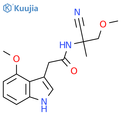 N-(1-cyano-2-methoxy-1-methylethyl)-2-(4-methoxy-1H-indol-3-yl)acetamide structure