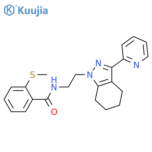 2-(methylsulfanyl)-N-{2-[3-(pyridin-2-yl)-4,5,6,7-tetrahydro-1H-indazol-1-yl]ethyl}benzamide structure