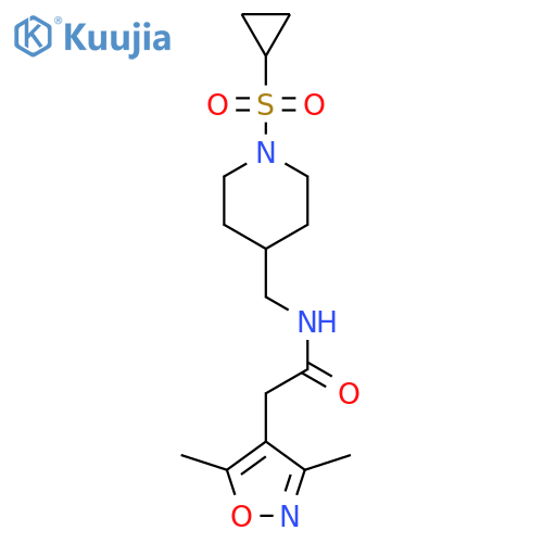 N-{1-(cyclopropanesulfonyl)piperidin-4-ylmethyl}-2-(3,5-dimethyl-1,2-oxazol-4-yl)acetamide structure