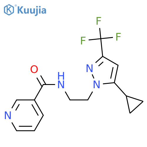 N-{2-5-cyclopropyl-3-(trifluoromethyl)-1H-pyrazol-1-ylethyl}pyridine-3-carboxamide structure