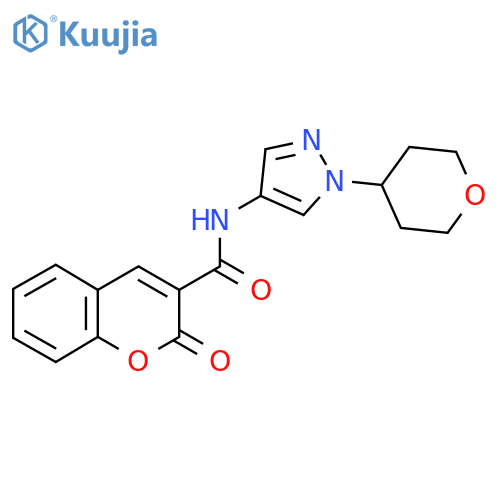 2-oxo-N-(1-(tetrahydro-2H-pyran-4-yl)-1H-pyrazol-4-yl)-2H-chromene-3-carboxamide structure