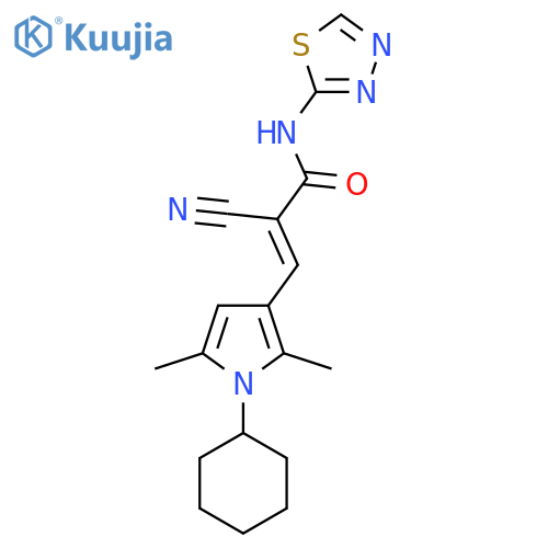 (E)-2-Cyano-3-(1-cyclohexyl-2,5-dimethylpyrrol-3-yl)-N-(1,3,4-thiadiazol-2-yl)prop-2-enamide structure