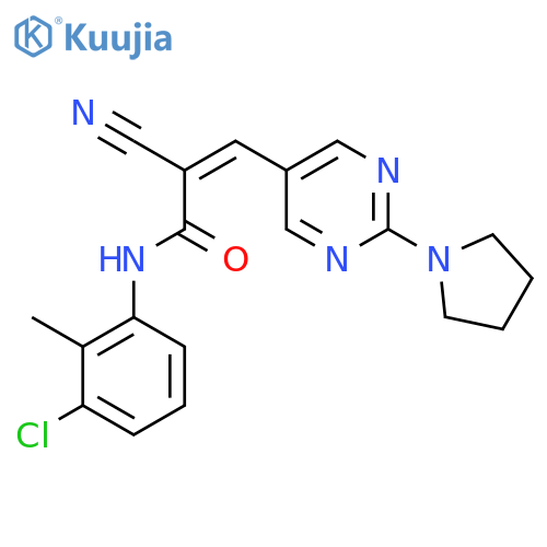 (Z)-N-(3-Chloro-2-methylphenyl)-2-cyano-3-(2-pyrrolidin-1-ylpyrimidin-5-yl)prop-2-enamide structure