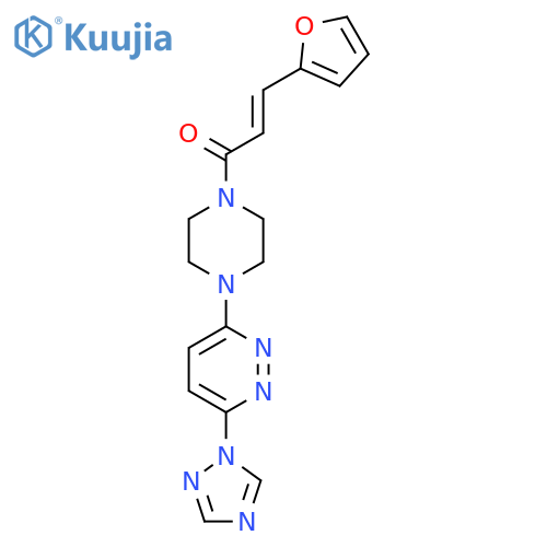 (E)-1-(4-(6-(1H-1,2,4-triazol-1-yl)pyridazin-3-yl)piperazin-1-yl)-3-(furan-2-yl)prop-2-en-1-one structure