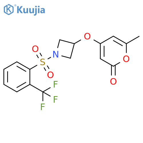 6-Methyl-4-[[1-[[2-(trifluoromethyl)phenyl]sulfonyl]-3-azetidinyl]oxy]-2H-pyran-2-one structure
